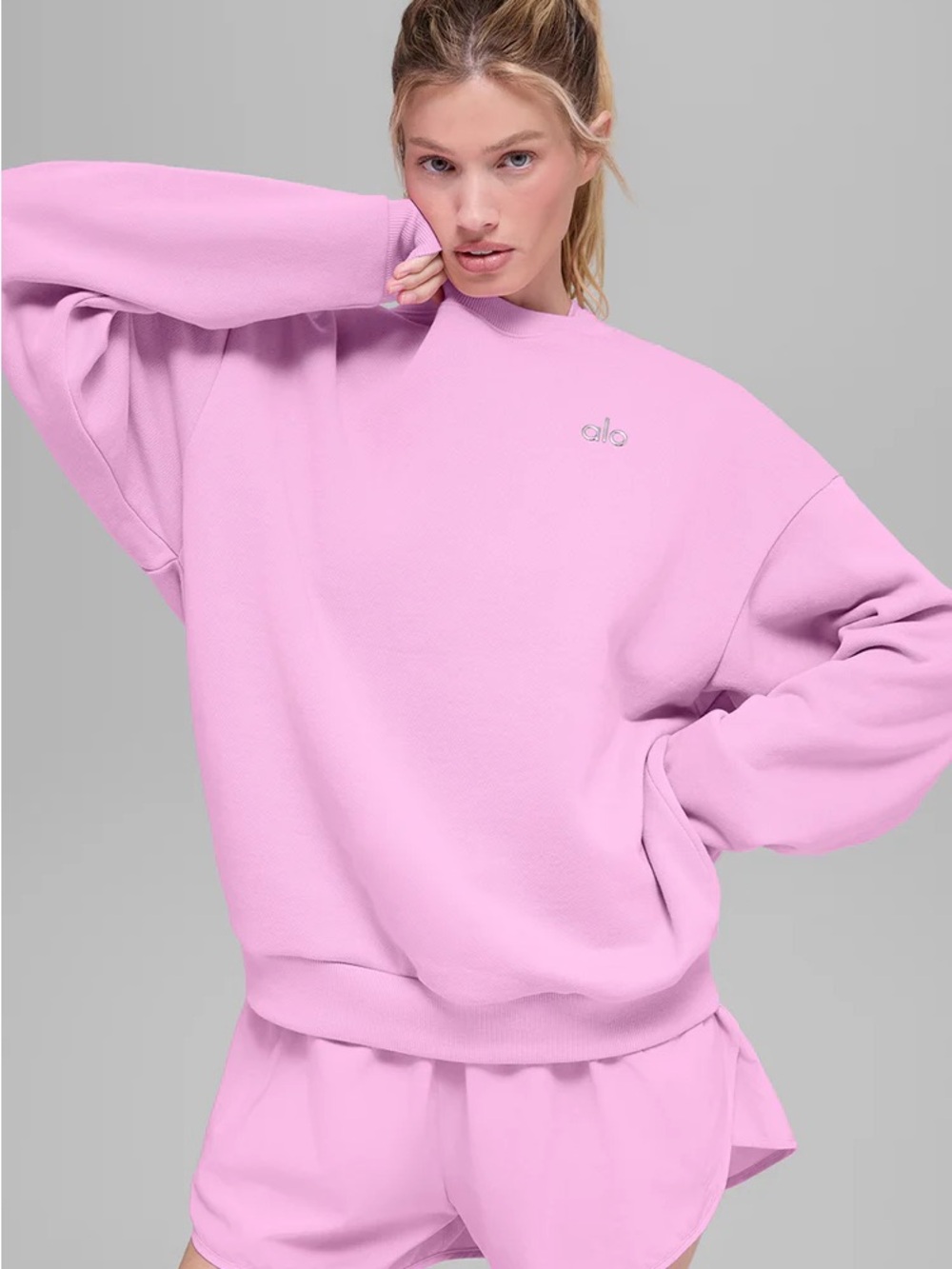 Alo Accolade Candy Heart Pink Crewneck Sweatshirt - Picture 4 of 5